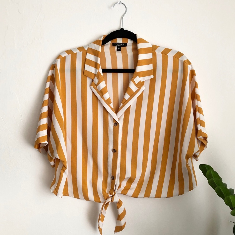 Topshop Mustard and White Striped Top
